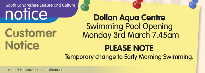 Dollan Aqua Centre pool opening 3 March 7:45am