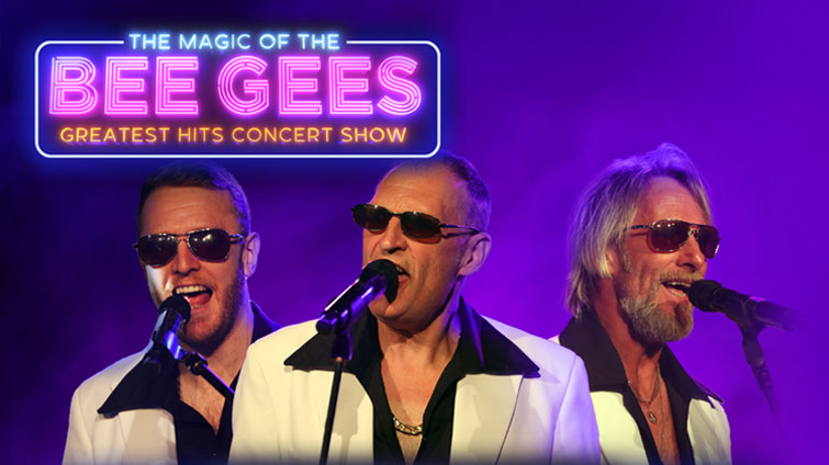 This image is to promote the Magic of the Bee Gees tribute act appearing at Lanark Memorial Hall this Friday