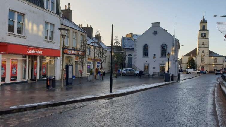 This image shows the area, adjacent to the Tolbooth in Lanark, where work will be carried out.