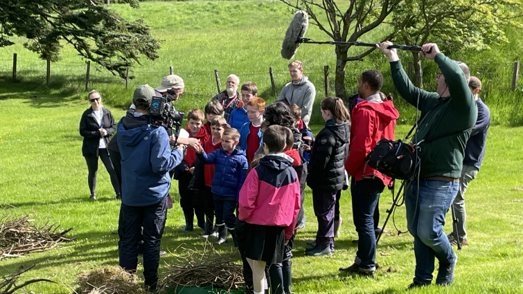Leadhills PS pupils being filmed by Countryfile team for Golden Eagles project