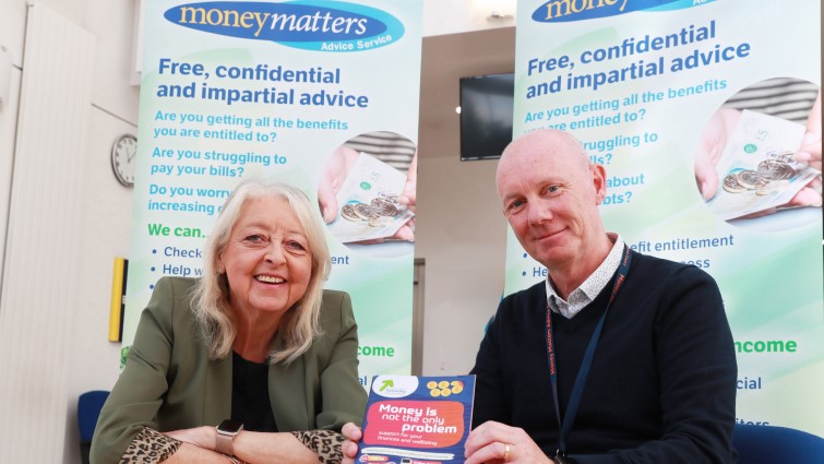 Councillor Lesley McDonald is pictured with Money adviser Jim at Brandongate in Hamilton.