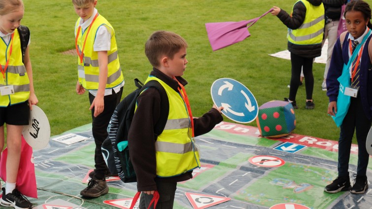 Junior Road Safety Officers take part in a road-signs activity at the Open Day at Chatelherault in September 2024.